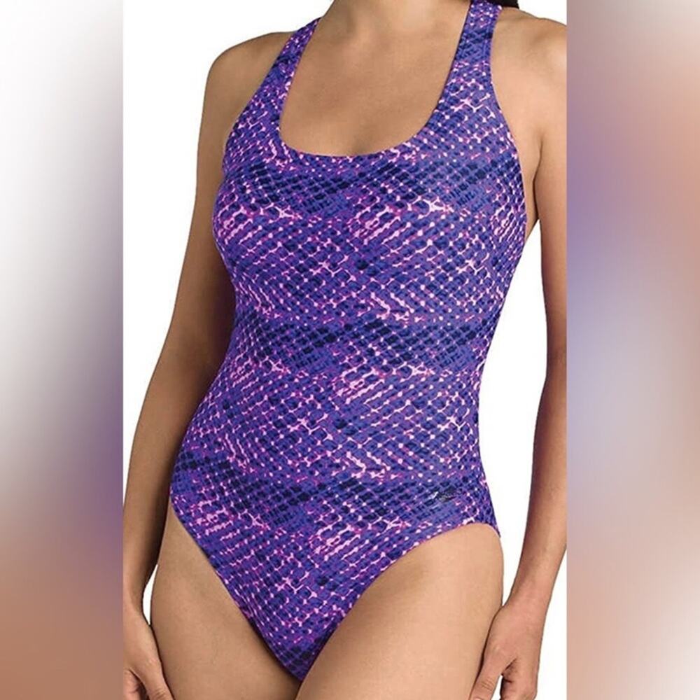 Speedo Ombre Purple Snakeskin Print Ultraback One Piece Lap Fitness Swimsuit 6